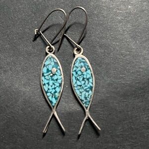 Turquoise/Sterling Silver Fish-Shaped Earrings